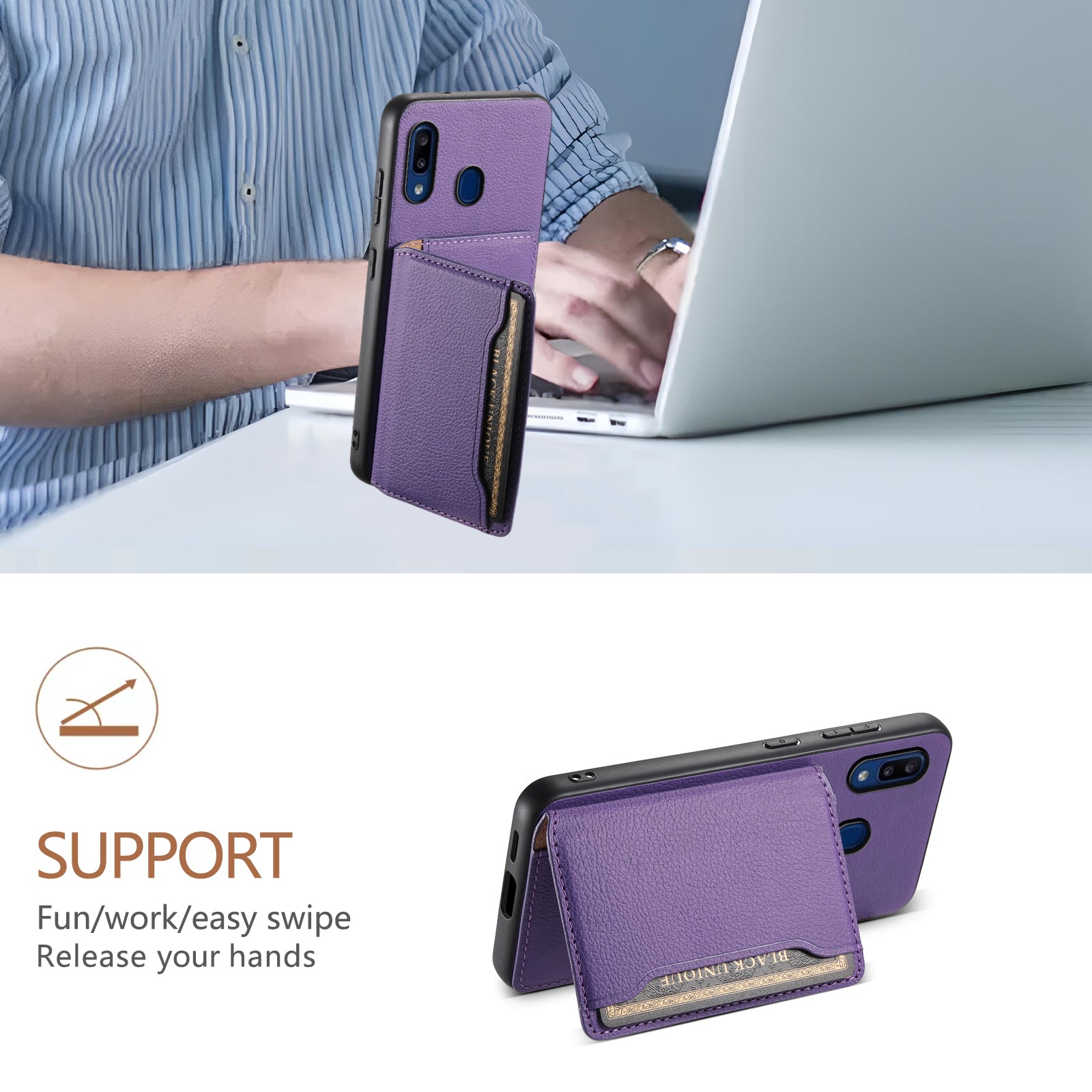 For Samsung Galaxy A20 / A30 Kickstand Case TPU+PC+PU Phone Cover with Card Slots For Samsung Galaxy A20 / A30 Kickstand Case TPU+PC+PU Phone Cover with Card Slots